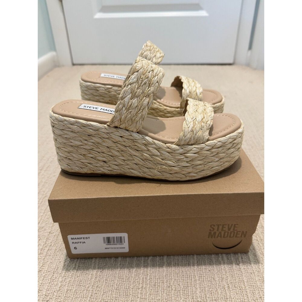NEW Steve Madden Manifest Raffia platform slide sandal SZ 6